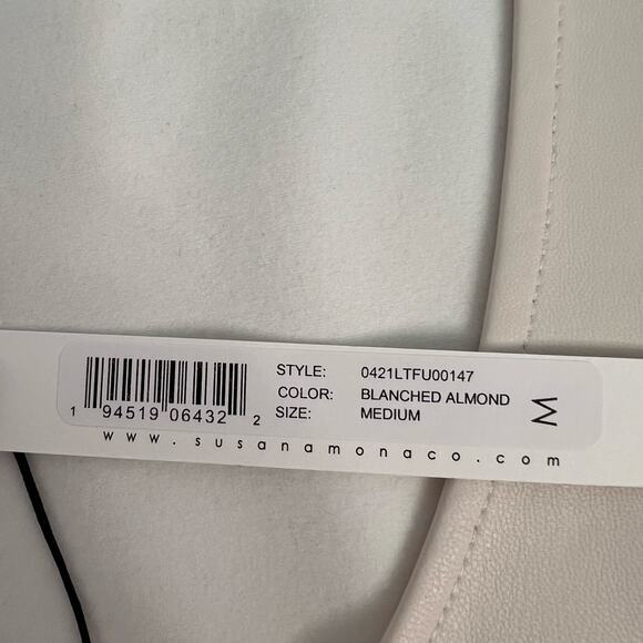 Susana Monaco Faux Leather Low Back Tank Bodysuit Blanched Almond Size M NWT - Picture 4 of 14